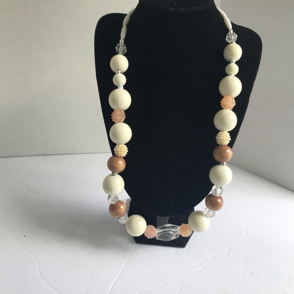 Vintage Large Wood Acrylic Beads long Necklace